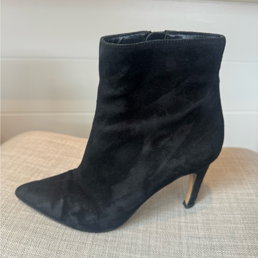 Women's Black Suede Pointed-Toe Ankle Boot